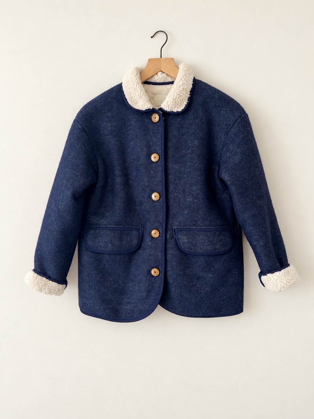 acoté Navy Blue Fleece Lined Button Front Jacket Size 0